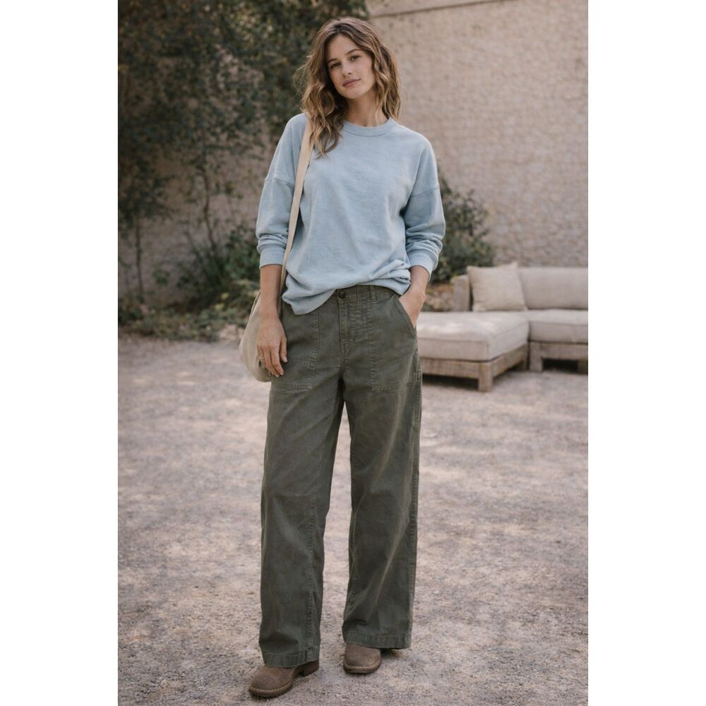 Wide Leg Utility Pants in Olive Green - Women's Wide Leg